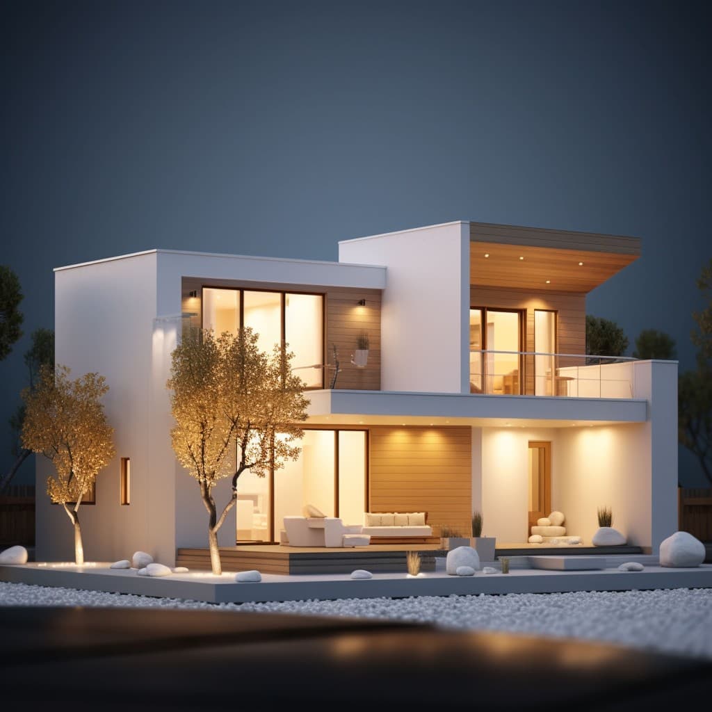 Modern home at night